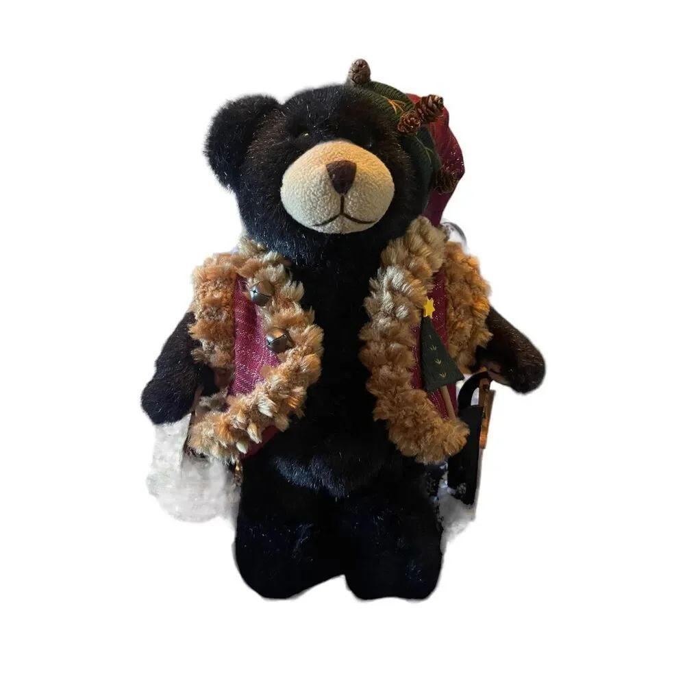 Kid's Black Holiday Festive Christmas Themed Bear Stuffed Plush Toy